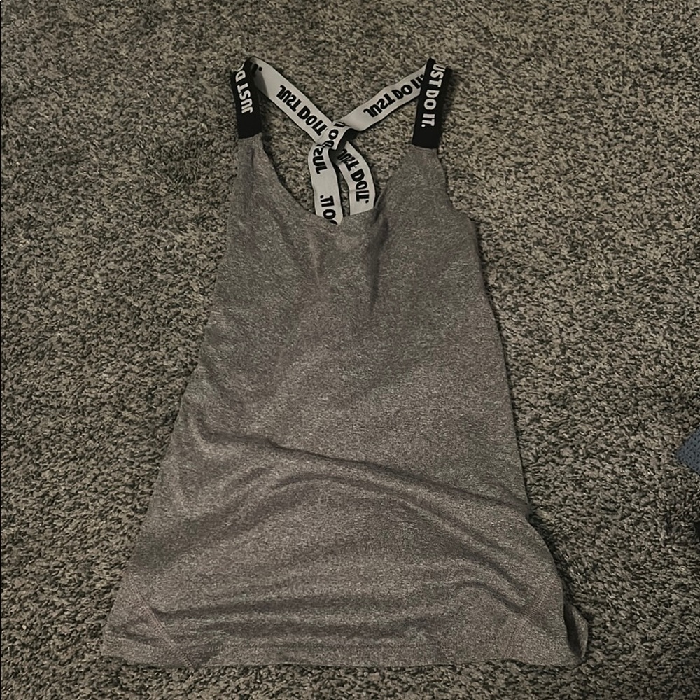 Gray Sleeveless Top with Nike Logo Straps